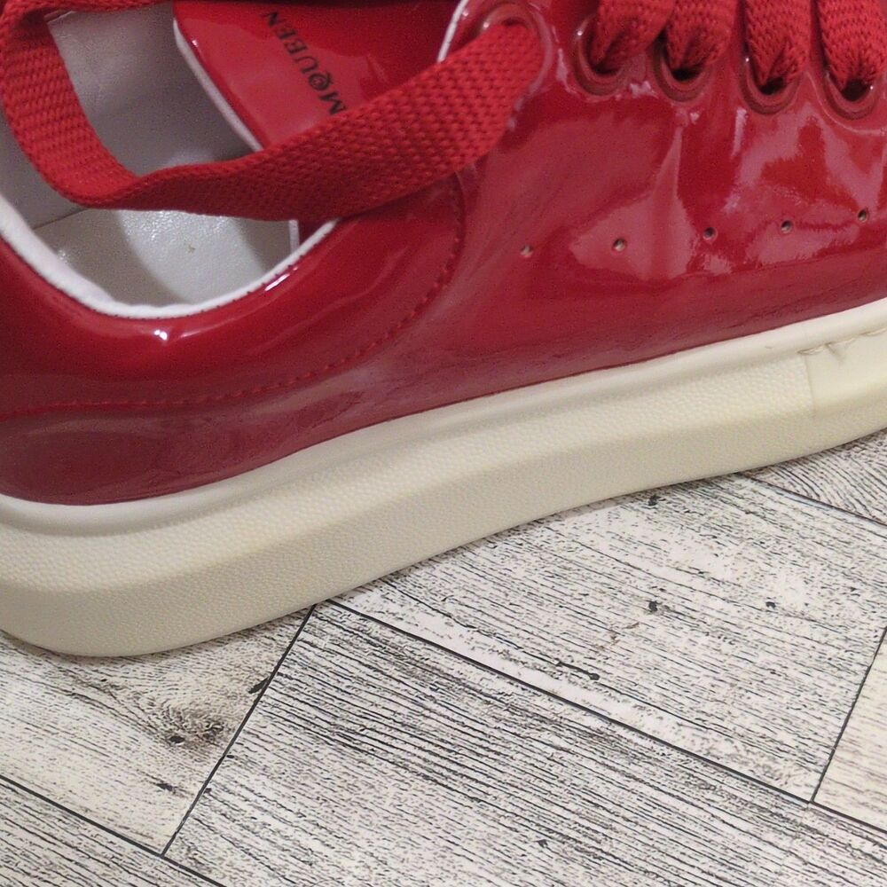 Alexander McQueen Women's Low Top Sneakers Red Patent Leather Logo Sz 37EU/6.5US - Picture 7 of 11